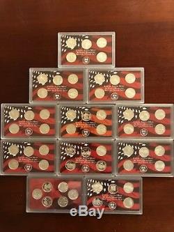 Complete Set Silver Proof State Quarters+ DC & Territories 1999-2009 In Mint Box