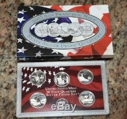 Complete Set of 1999-2008 90% SILVER PROOF State Quarters 50 coins FROSTY CAMEO