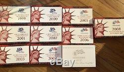 Complete set of U. S. Mint Silver Proof Sets with State Quarters1999-2008,109 Coins