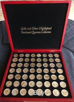 Gold And Silver Highlighted Statehood Quarters Collection 56 Coins Display Case