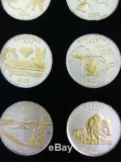 Gold + Silver Highlighted State Quarter Set With Territories in Wood Display Box