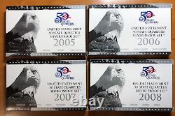 LOT OF 4 STATEHOOD QUARTER SILVER PROOF SETS 2005,2006,2007 & 2008 withBox & COA