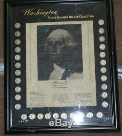 Large Framed Washington Silver Quarters Collection 1 Per Year With GW Signature