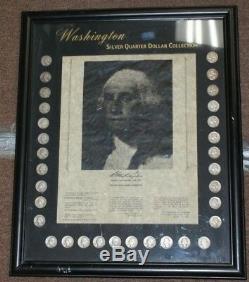 Large Framed Washington Silver Quarters Collection 1 Per Year With GW Signature