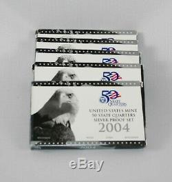 Lot Of 5 90% Silver State Quarter Proof Sets 2004-05-06-07-08 With COAs boxes