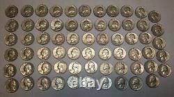 Lot Of 65 1964 Quarters Silver. 25 Cent Pieces