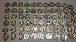 Lot Of 65 1964 Quarters Silver. 25 Cent Pieces