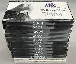 Lot of 13 mixed 2004-2009 silver U. S. State quarter proof sets