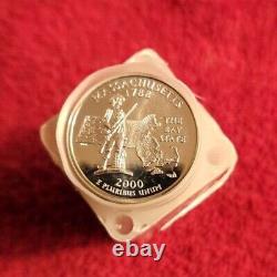 One roll of forty (40) 2000 s 90% silver proof Massachusetts statehood quarters