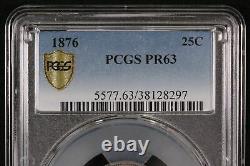 PCGS Graded PR63 United States 1876 Seated Liberty Quarter 25C Proof Silver Coin