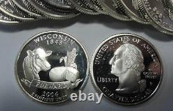 (Roll of 40) 2004-S Wisconsin Statehood 90% Silver Proof Quarters, Free Shipping