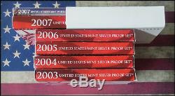 SILVER Proof Set Run 2003, 2004, 2005, 2006 & 2007 withbox and COA NICE BINo