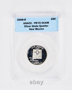 Set of 5 2008-S Proof Silver State Quarter ANACS PR70 DCAM Deep Cameo 25c