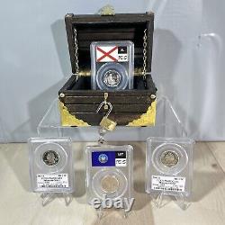 Silver Coins In Handcrafted Treasures Chest Graded Proof State Quarters Included