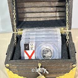 Silver Coins In Handcrafted Treasures Chest Graded Proof State Quarters Included