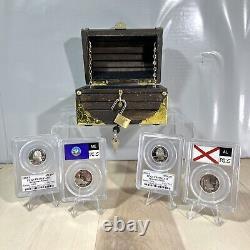 Silver Coins In Handcrafted Treasures Chest Graded Proof State Quarters Included