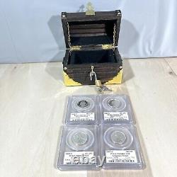 Silver Coins In Handcrafted Treasures Chest Graded Proof State Quarters Included