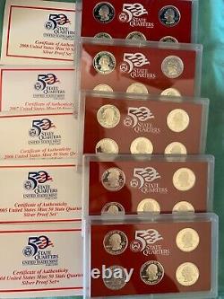 State quarter proof silver sets 2004,2005,2006,2007,2008
