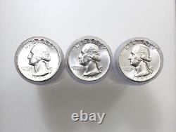 Three 1954-1964 25c Mixed Washington Silver Quarter Rolls Gem Bu