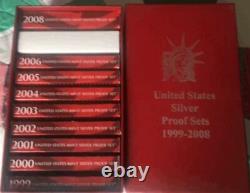 USA State Quarter Silver Proof Set 1999-2008.10 Years. All Coins Inc