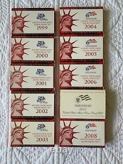 US Mint Silver Proof Sets 1999-2008 - complete sets, 50 State Quarter Series