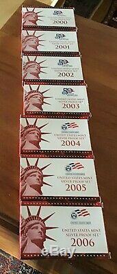 US Mint Silver Proof Sets Boxed/COAs State Quarters 2000 2006 72 coins