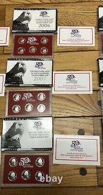 U. S Mint 50 State Quarters Silver Proof Set Lot (9) 45 Silver State Quarters