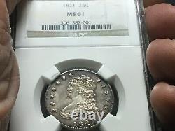 Uncirculated 1821 B-4 Capped Bust Quarter 25c NGC MS61 NGC Price guide= $5000